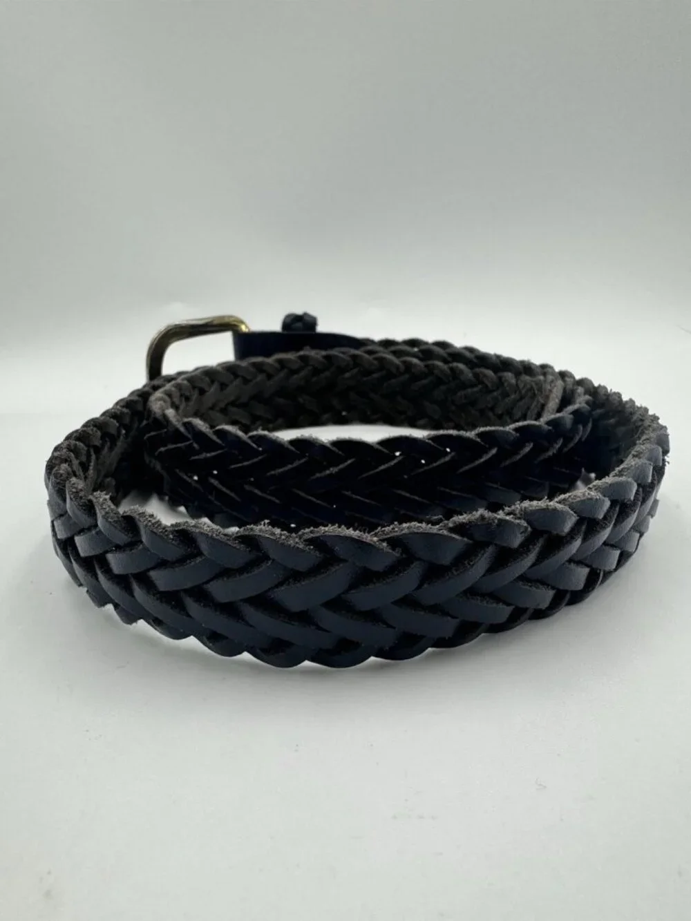 Capezio Woven Gold Buckle Braided Leather Belt Navy M/L